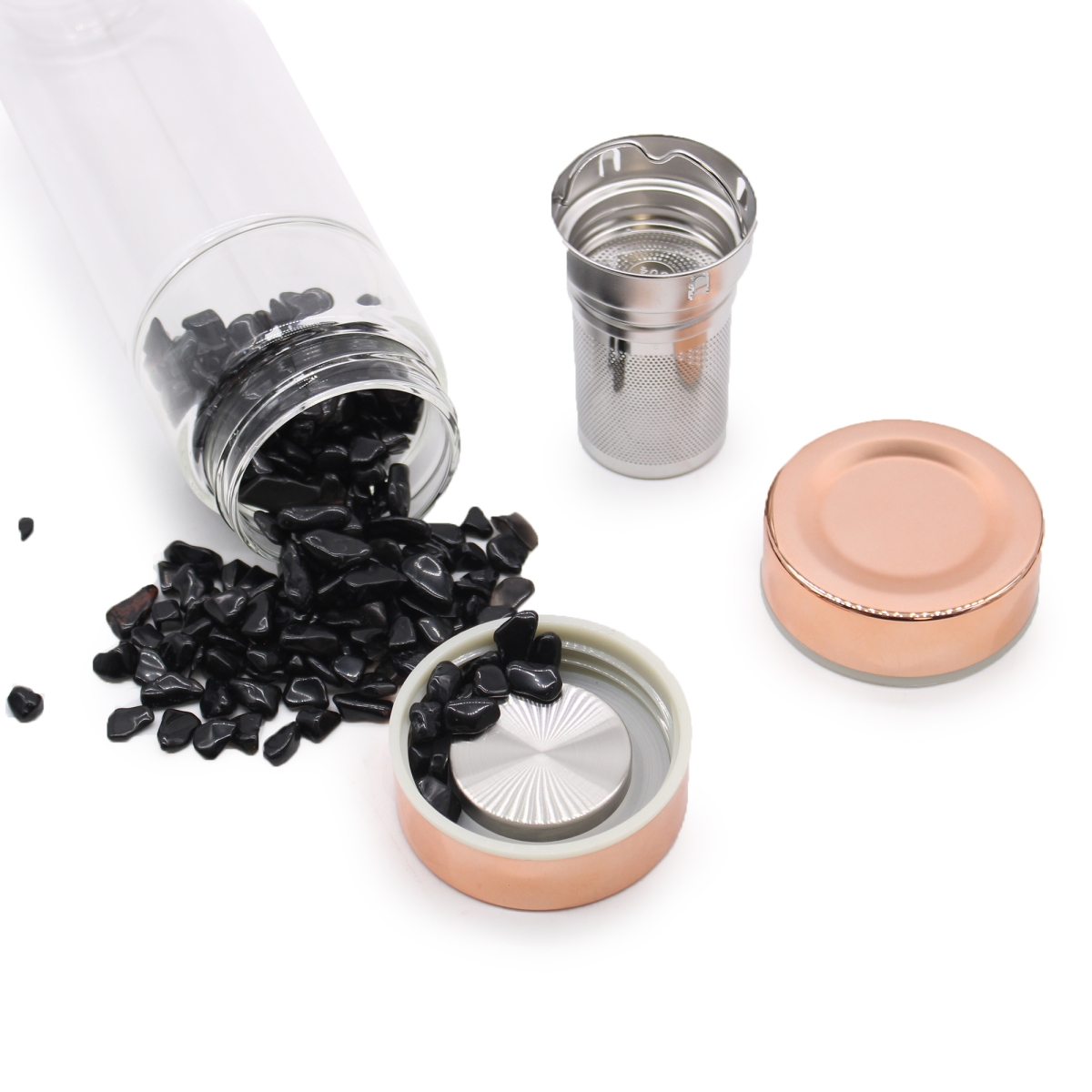 Kristallen glazen Thee-ei Fles- Rosé Goud - Rotskwarts