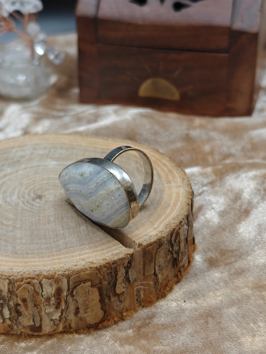 Ring Blue Lace Chalcedoon - 925SS - Maat 5,75