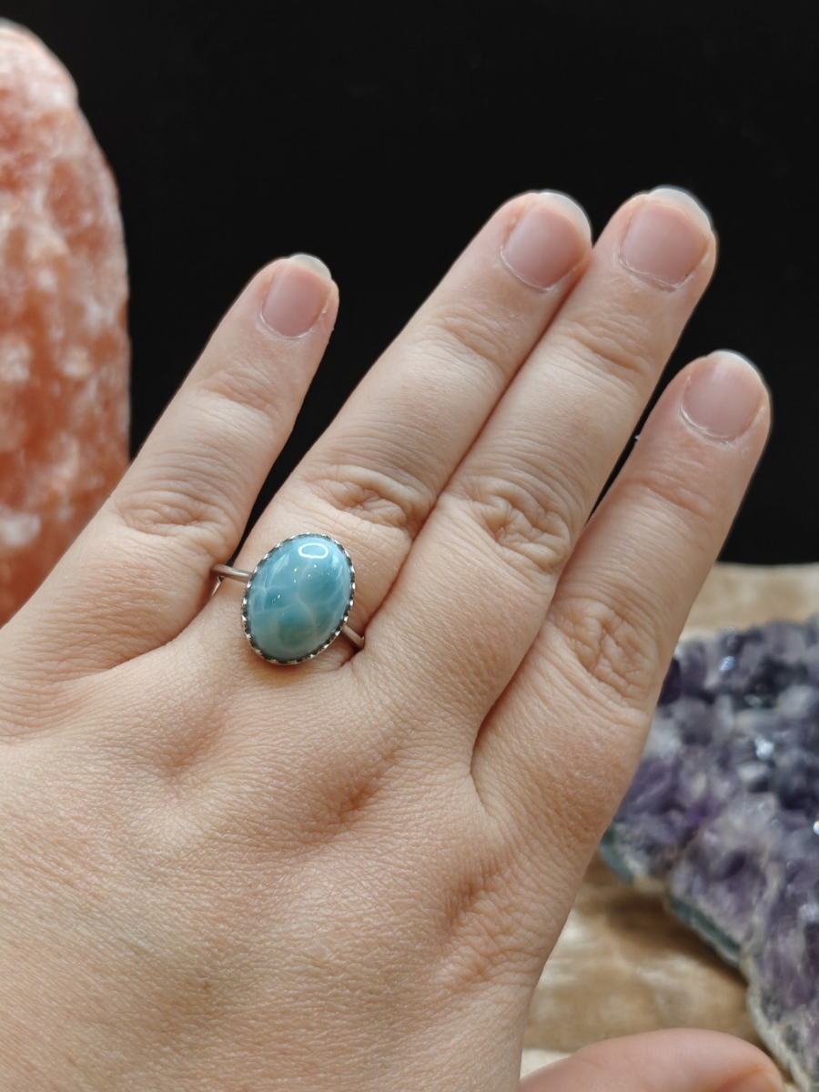 Ring met Larimar 925 Sterling Silver - Aanpasbare maat
