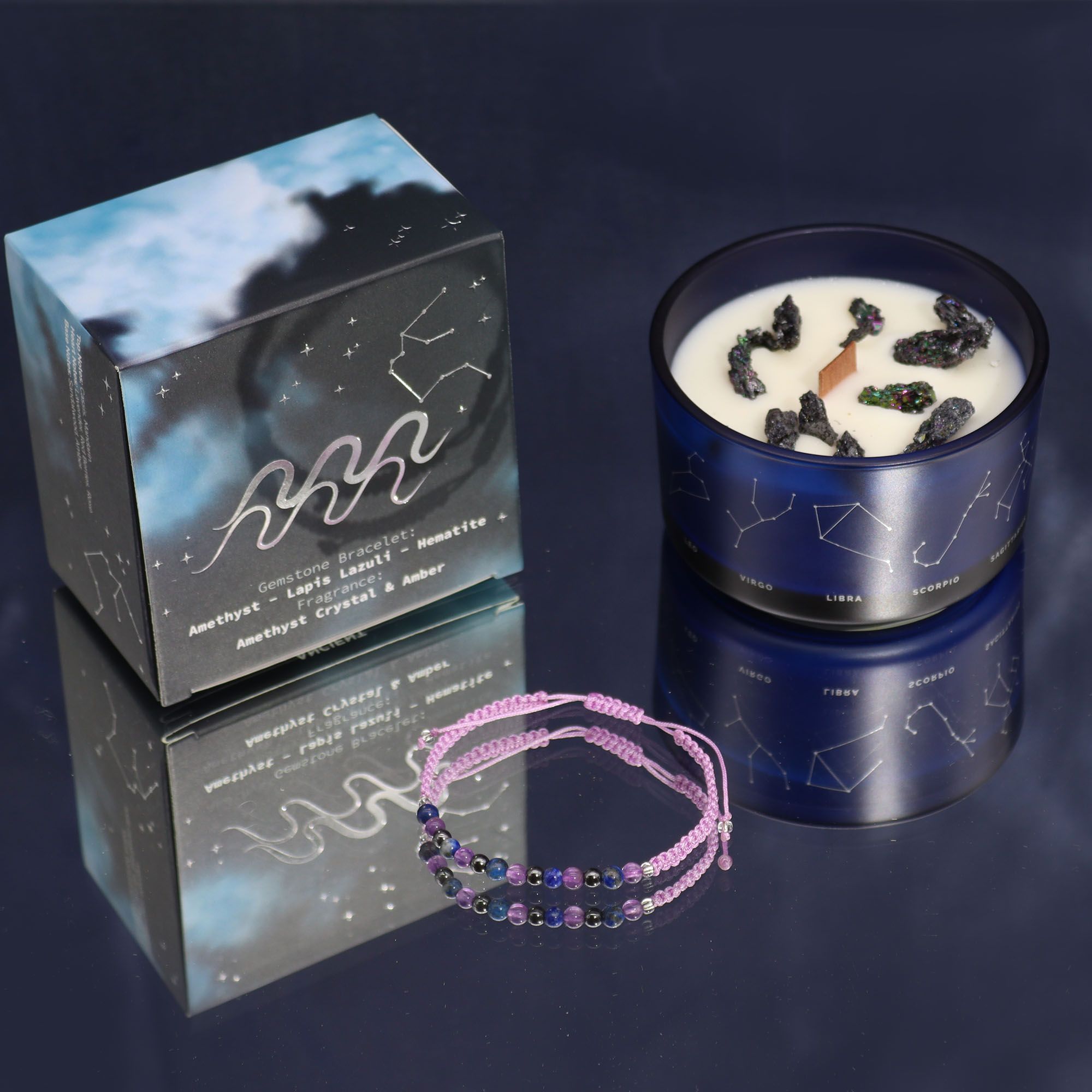 Zodiac Crystal Candle with Gemstone Bracelet - Aquarious - Afbeelding 2