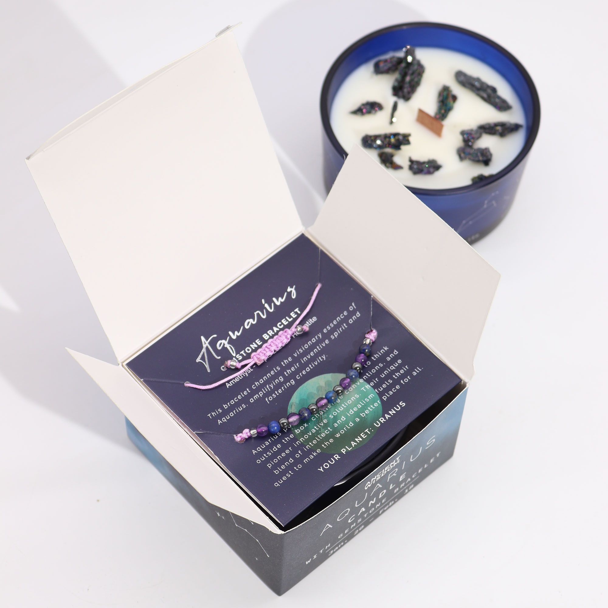 Zodiac Crystal Candle with Gemstone Bracelet - Aquarious - Afbeelding 6