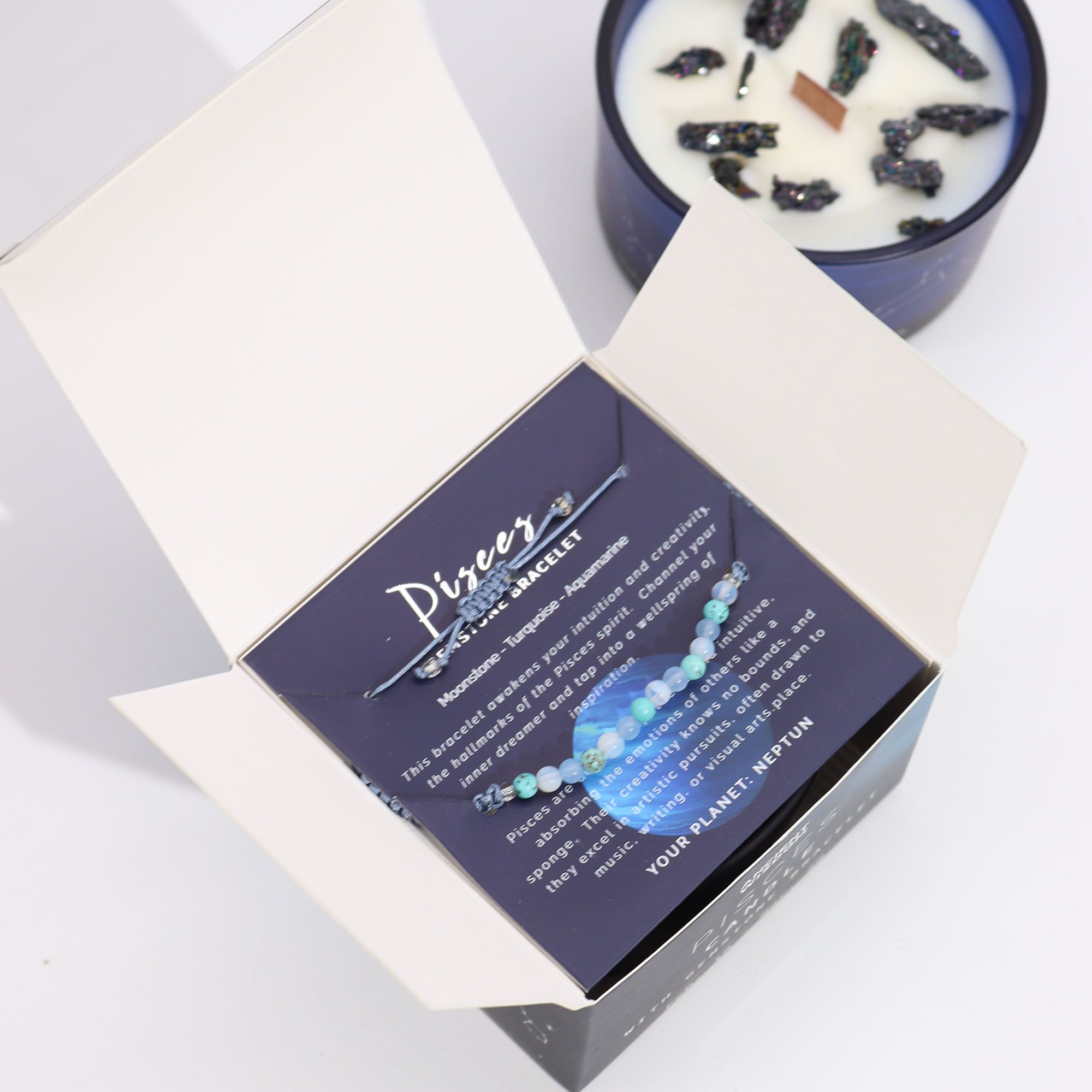 Zodiac Crystal Candle with Gemstone Bracelet - Pisces - Afbeelding 4