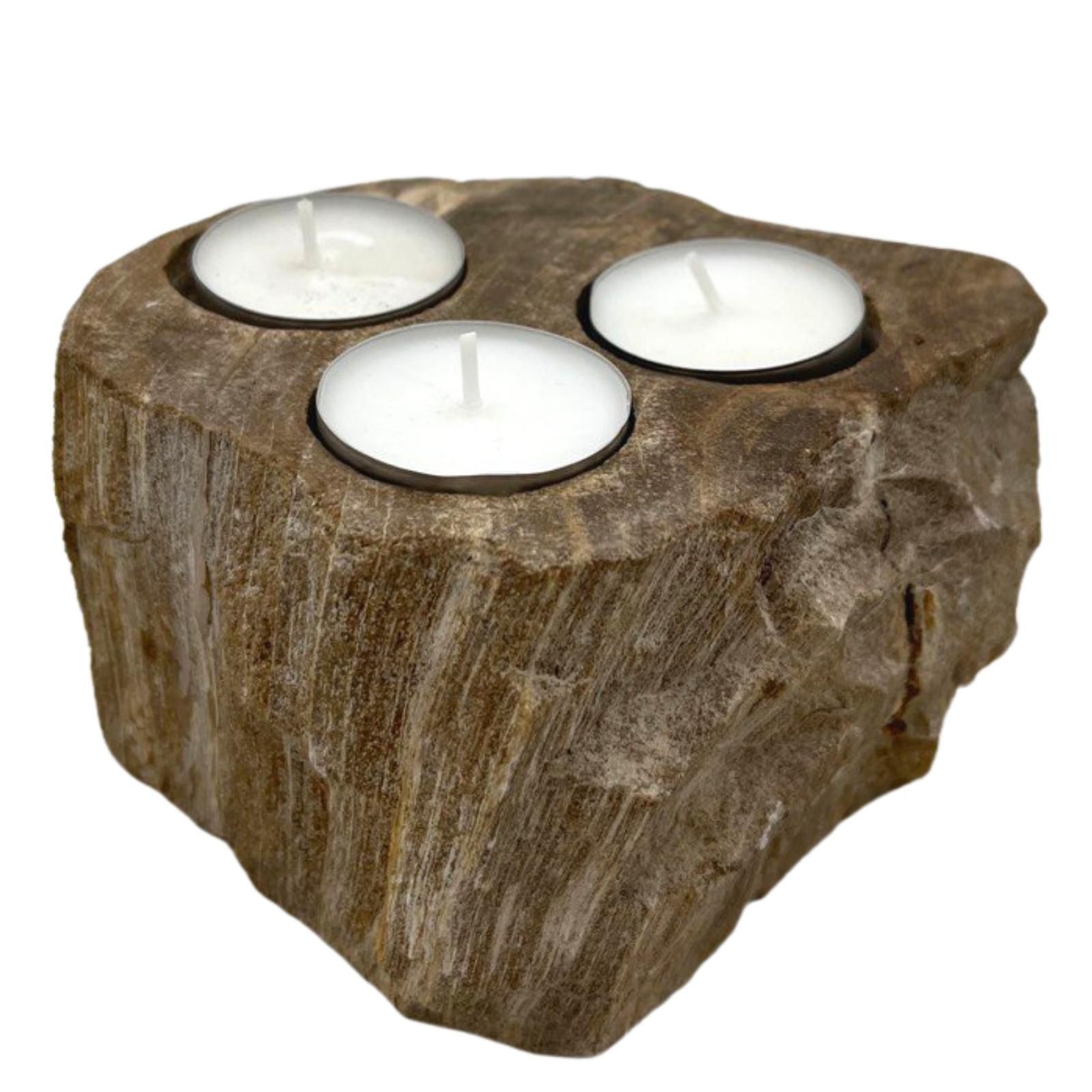 Petrified Wood Candle Holder - Triple - Afbeelding 3