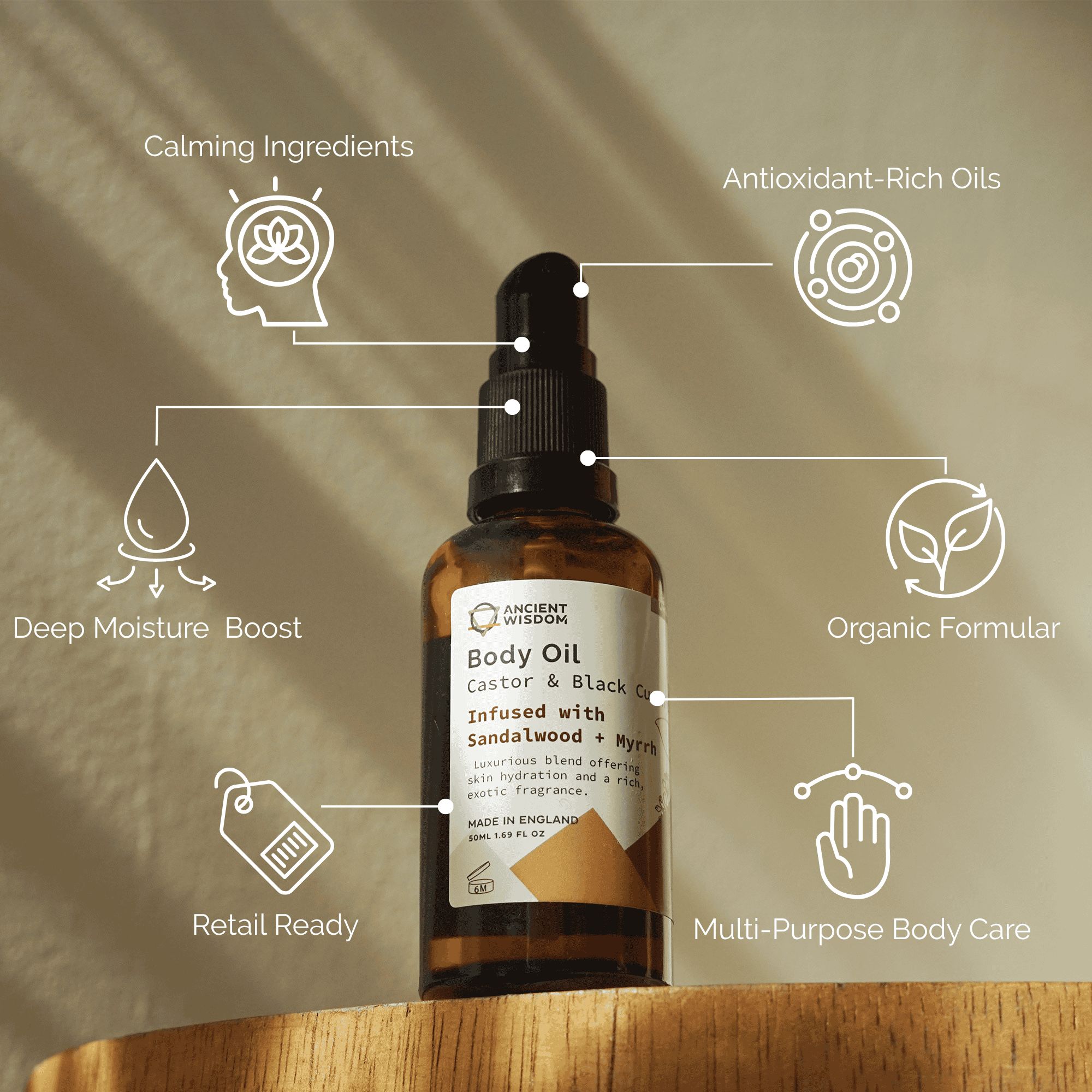 Organic Body Oil 50ml - Sandalwood & Myrrh - Afbeelding 3