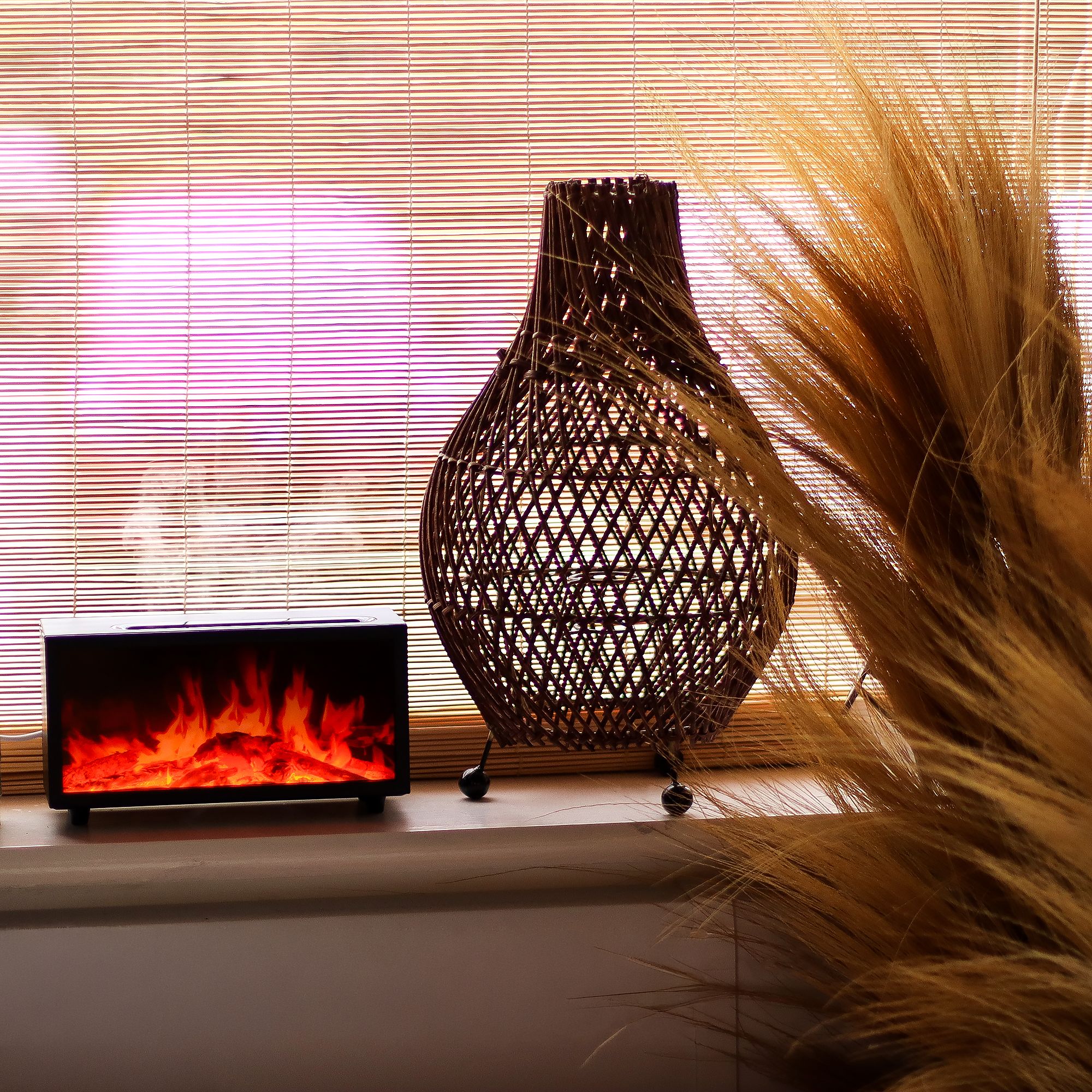 Flame Effect Aroma Diffuser with Birdsound - Black USB - Colour Change - Afbeelding 5