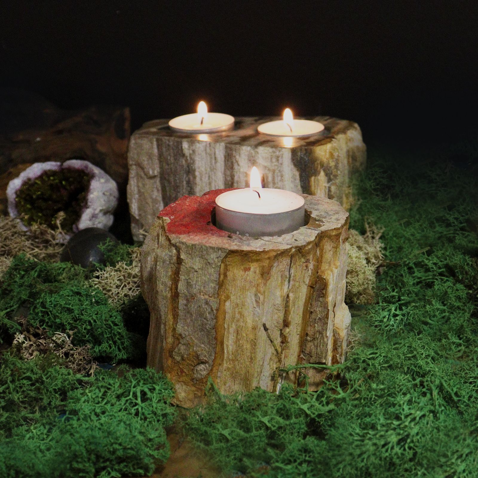 Petrified Wood Candle Holder - Single Low - Afbeelding 3