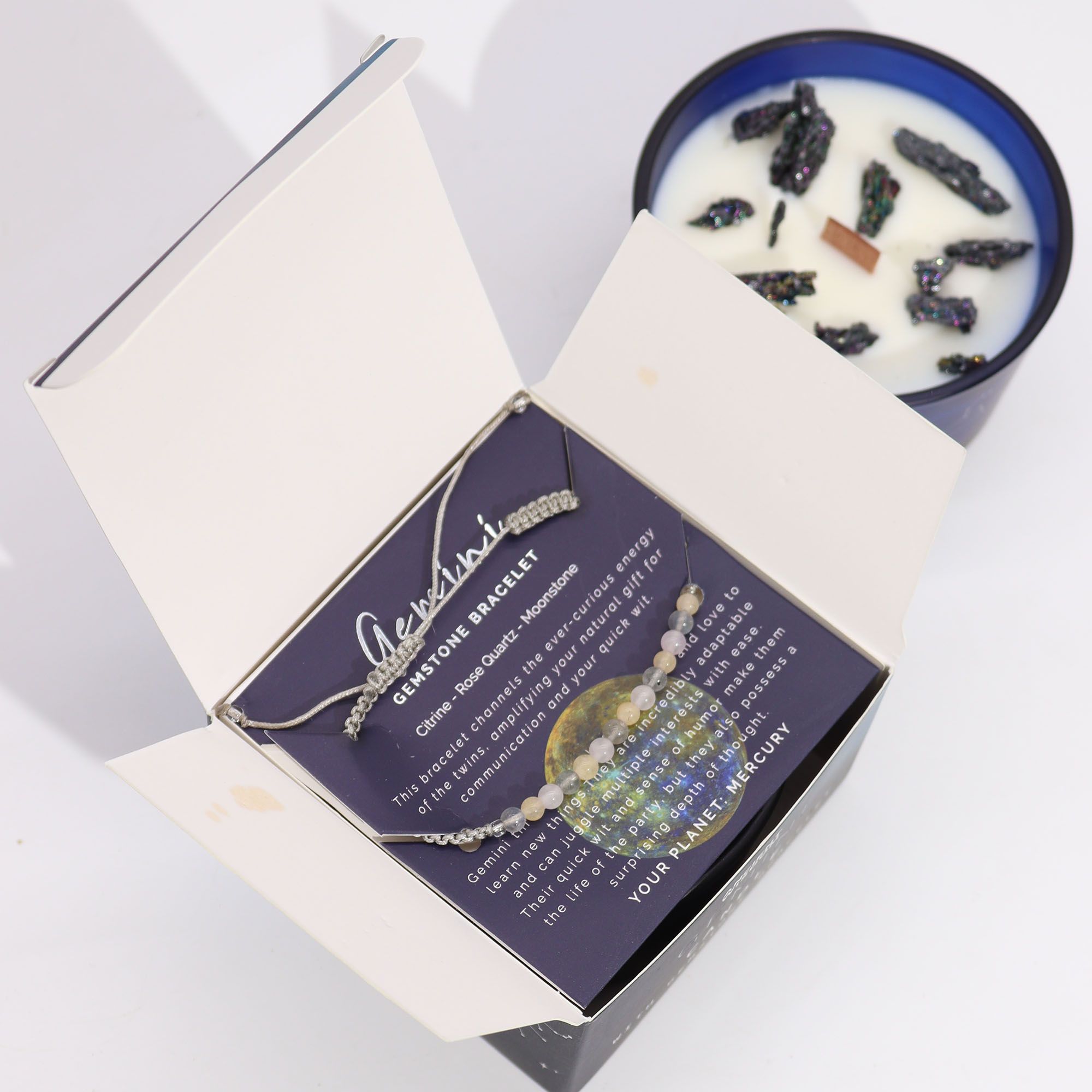 Zodiac Crystal Candle with Gemstone Bracelet - Gemini - Afbeelding 4