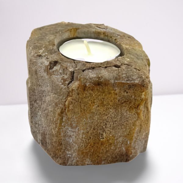 Petrified Wood Candle Holder - Single Low - Afbeelding 2