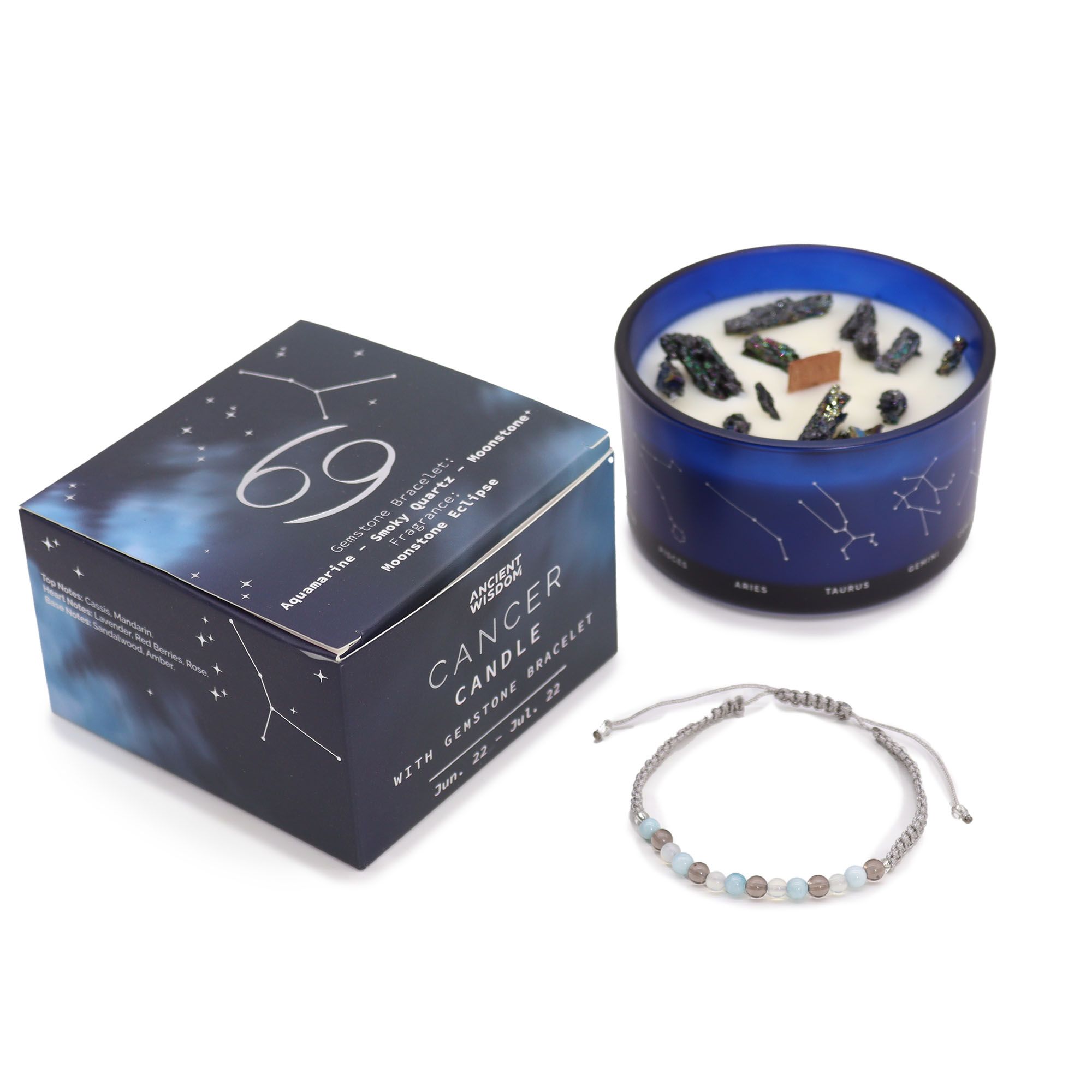 Zodiac Crystal Candle with Gemstone Bracelet - Cancer - Afbeelding 3