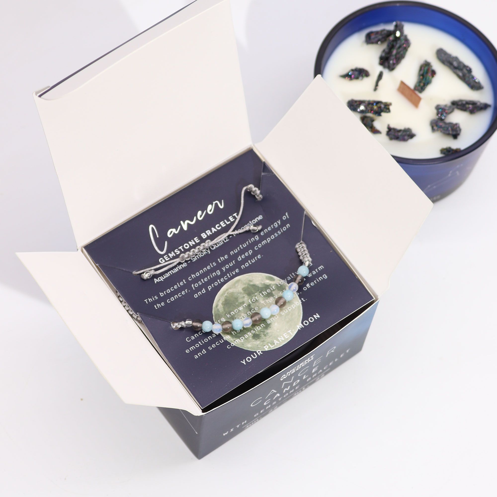 Zodiac Crystal Candle with Gemstone Bracelet - Cancer - Afbeelding 2