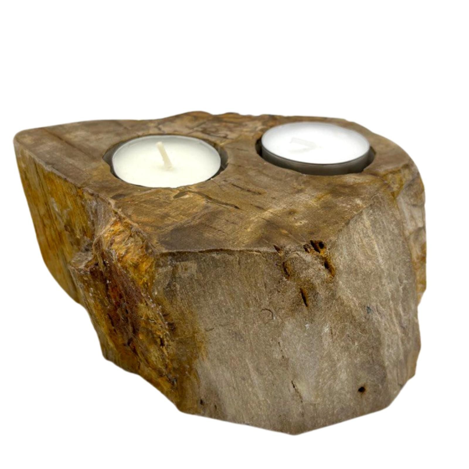Petrified Wood Candle Holder - Double - Afbeelding 7