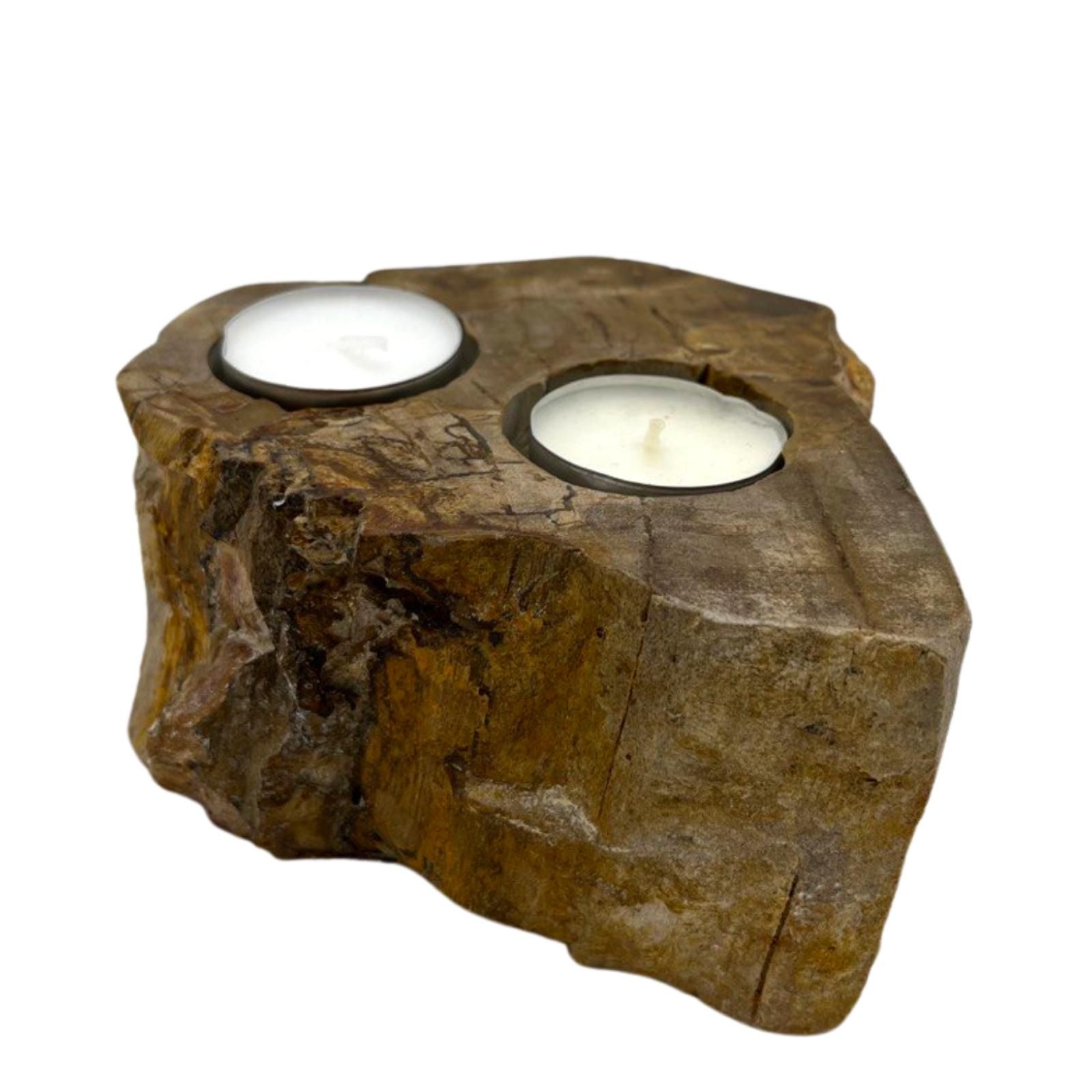 Petrified Wood Candle Holder - Double - Afbeelding 6