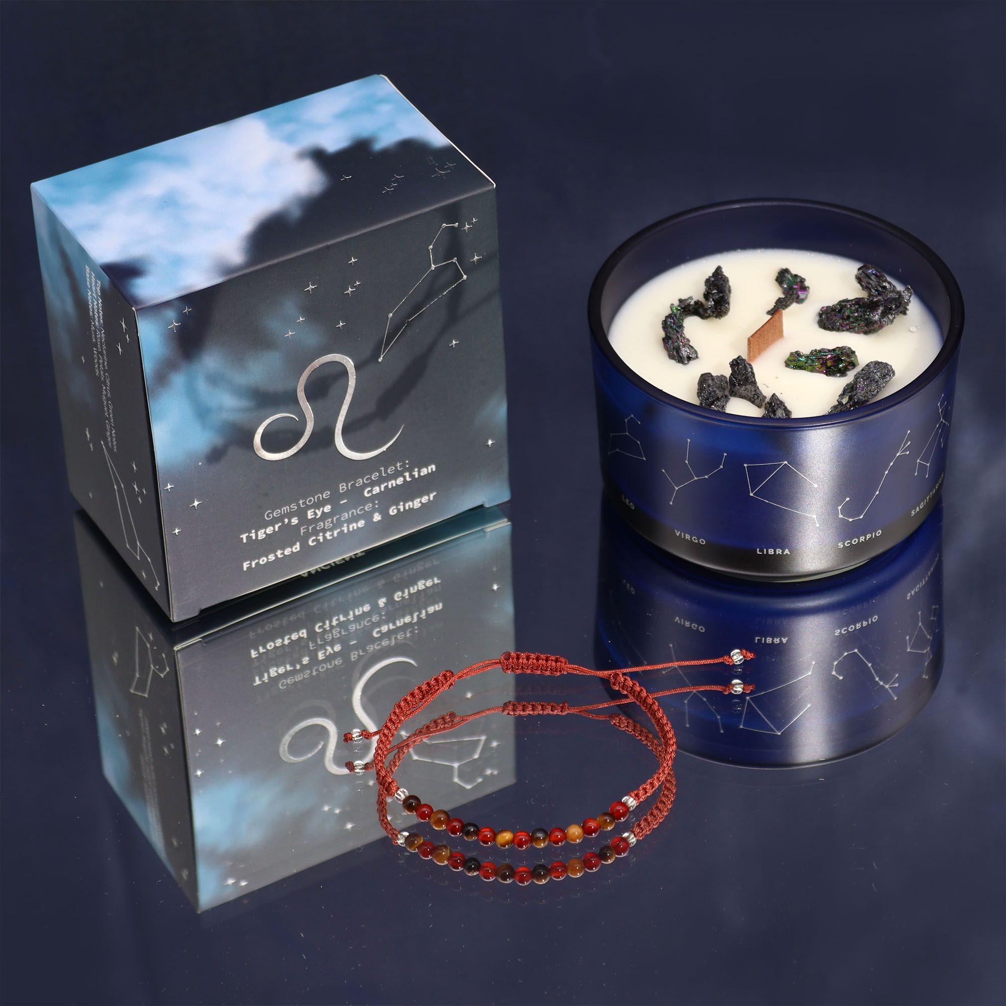 Zodiac Crystal Candle with Gemstone Bracelet - Leo - Afbeelding 2