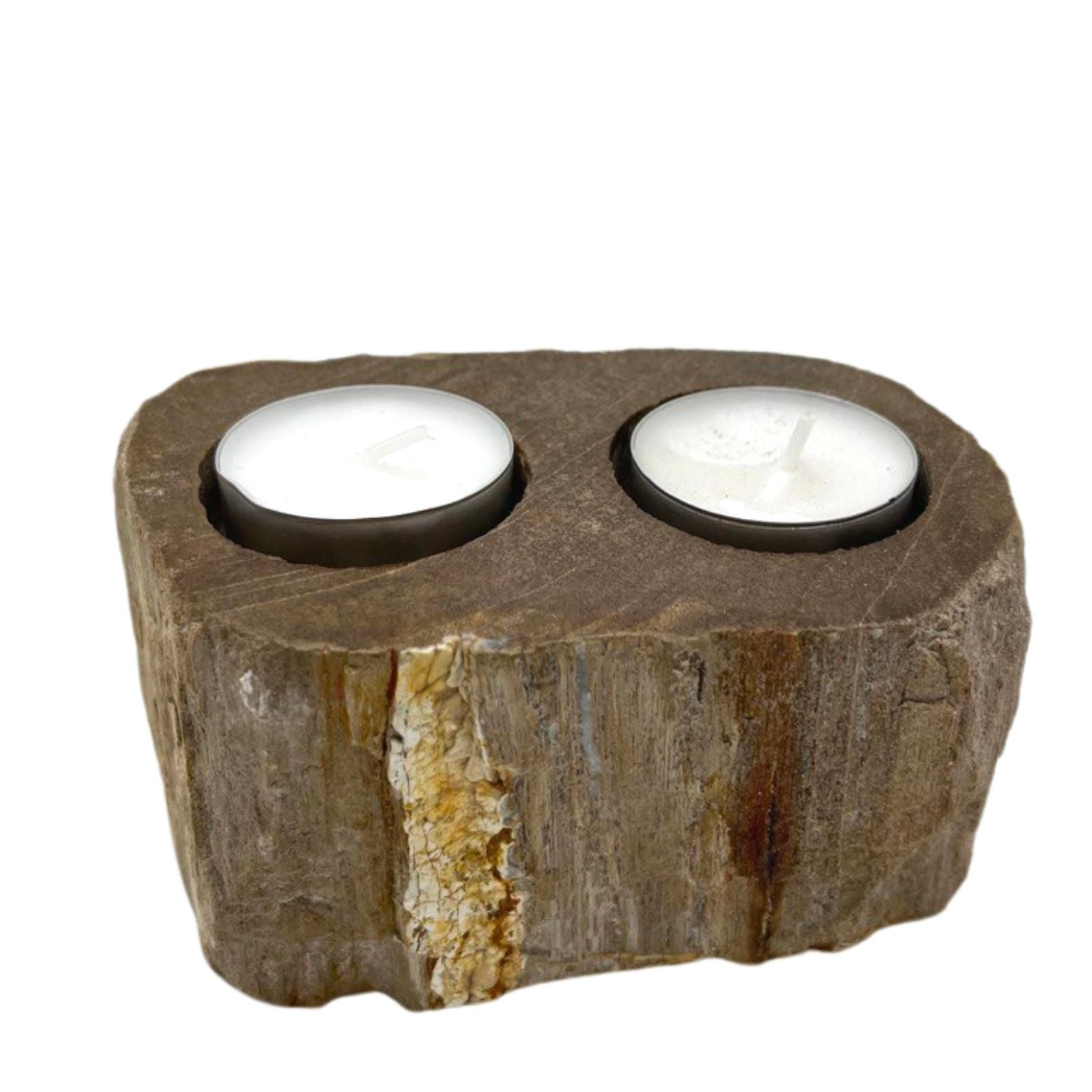 Petrified Wood Candle Holder - Double - Afbeelding 5