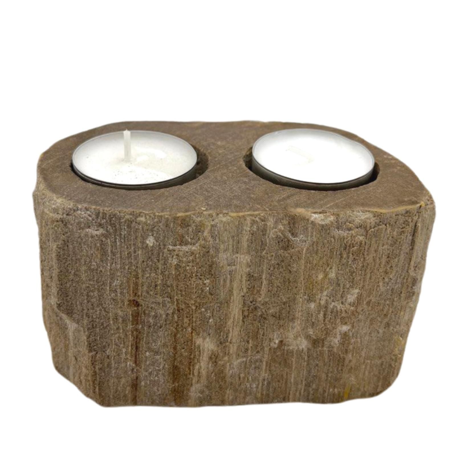 Petrified Wood Candle Holder - Double - Afbeelding 4