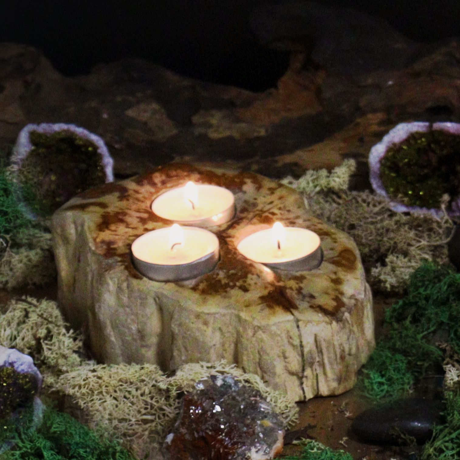 Petrified Wood Candle Holder - Double - Afbeelding 3